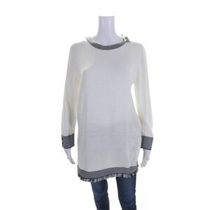 Jennifer Tyler Women's Long Sleeves Slit Hem Tunic Sweater Cream Size L